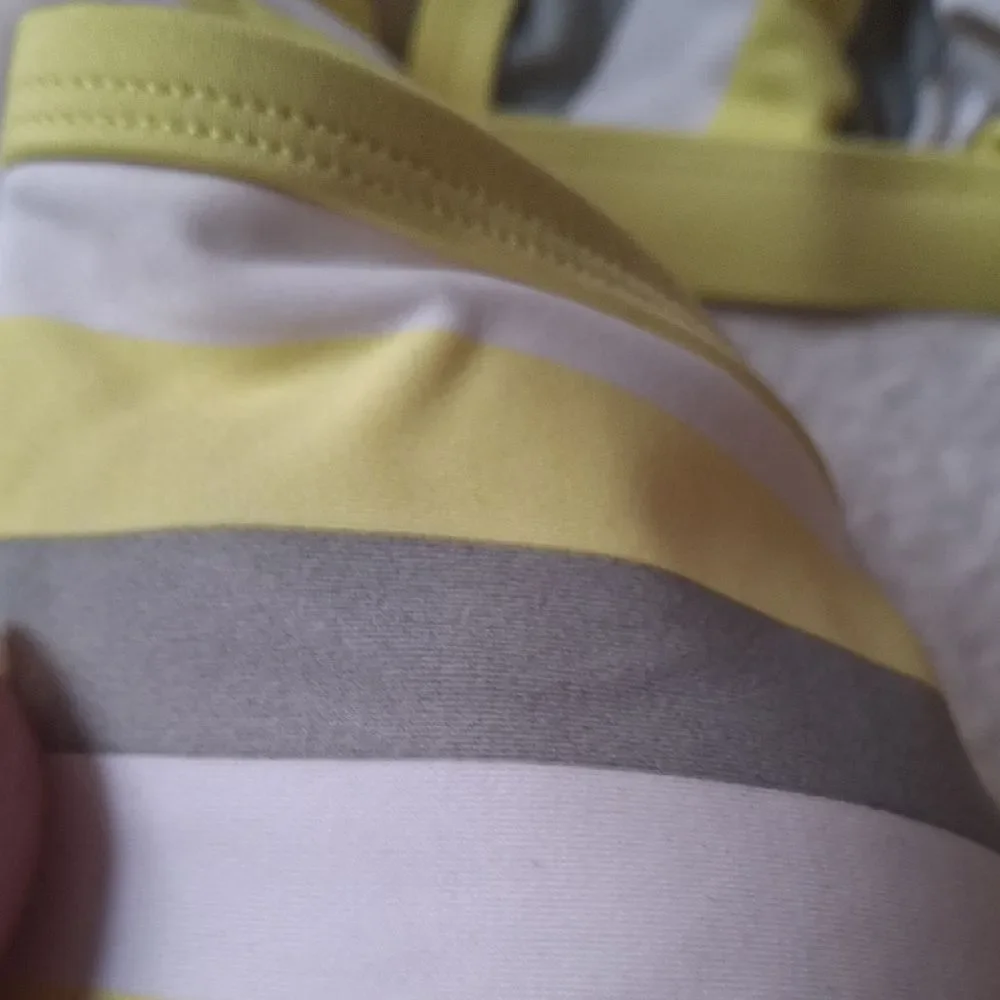 Kona Sol Yellow and Gray Striped Bikini Top Set of 3 (Swi024)
